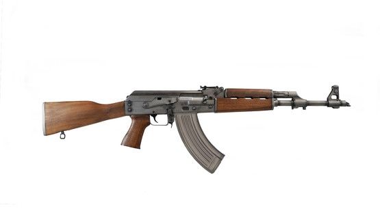 Zastava M70 AK rifle with fixed stock and battle worn finish.